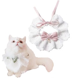 Cat Collar, Pearl and Lace Bowtie, Bow Tie, Collar, Strap, Cute Princess Fashion, [Kitten Collar/Puppy Collar/Rabbit Collar/Small/Medium Pet Collar] Pet Supplies Pet Jewelry (M Size, Pink)