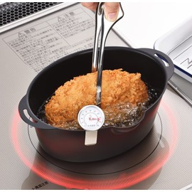 Hirosho Petite Oval Frying Pot, Tempura Pot with Thermometer, Mini, 5.9 x 7.9 inches (15 x 20 cm), Induction Compatible, Black