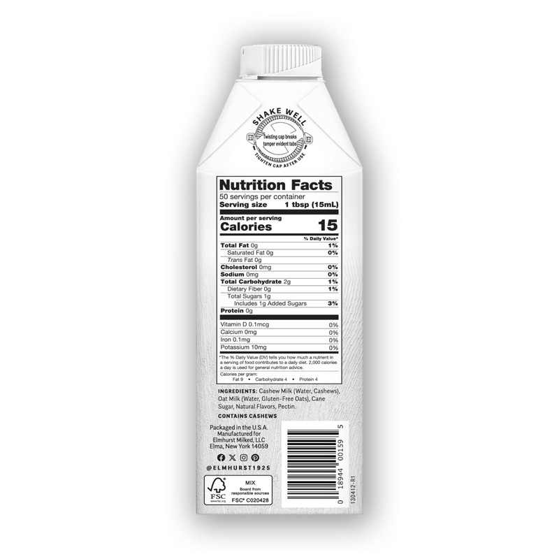 Elmhurst Milked - Cinnamon Churro Cashew Creamer 25.4 Ounce (Pack