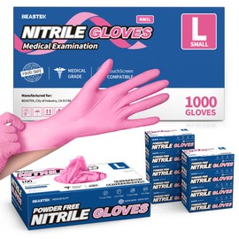 Beastek Nitrile Disposable Gloves, 4 mil Pink Powder-Free Latex-Free Medical Food Grade Cleaning Esthetician Glove, 1000 Pcs (Large)