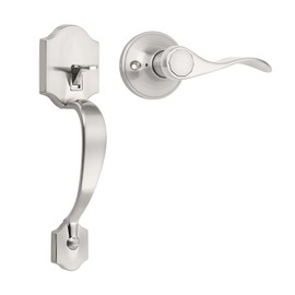 Probrico Satin Nickel Heavy Duty Front Entry Handleset, Passage Lock Grip Handle with Wave Lever Keyless Door Locks, Interior and Exterior Entrance Door Handle with Reversible Handed Lever,1Pack