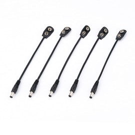 Musiclily Pro 9V Battery Clip Converter Power Cable Snap Connector 2.1mm 5.5mm Plug for Guitar Effect Pedals (Set of 5)