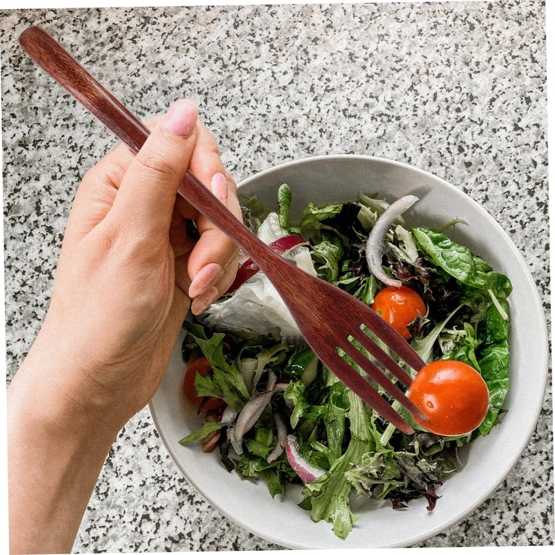 Hoement Wooden Kitchen Utensil Handle Fork Mixing Fork for Salad