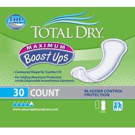Totaldry Boostups Max Pad 120packs (4bags x 30count), White - 6 1/4" x 13 3/4"