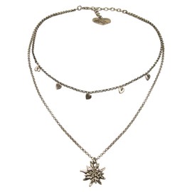 Alpenflüstern DHK275 Metal Costume Necklace Rhinestone White and Hearts – Women's Costume Jewellery Dirndl Necklace Antique Silver Colours, 60% iron, 35% metal alloy, 5% glass