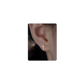 GlamRays 14K Gold Plated Small Cross Stud Earrings, Hypoallergenic Pave CZ Tiny Gold Cross Stud Earrings for Women, gold, L