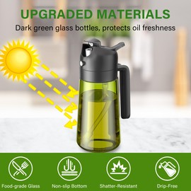 Vakoo 2-IN-1 Olive Oil Sprayer and Dispenser, 16oz/470ml Food-Grade Glass Oil Spray Bottle for Cooking, Air Fryer, Salad, BBQ & Kitchen Gadgets (Black&Black)