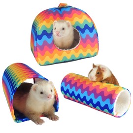 Guinea Pig Hideout - 3 Pack Guinea Pig Bed Tunnel and Tube Set Washable Guinea Pig Tunnel with House Guinea Pig Accessories for Hamster Rabbit Bunny Ferret Small Animals (Rainbow)