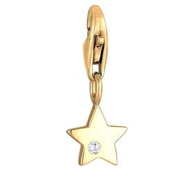 Charm Star Astro Motif Pendant with Lobster Clasp for Charm Bracelet 925 Sterling Silver Gold-Plated, Sterling Silver Cubic Zirconia, Zircon gemstone.