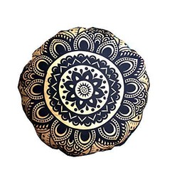 32" Black Gold Mandala Barmeri Large Floor Pillow Cover Cushion Meditation Seating Ottoman Throw Cover Hippie Decorative Zipped Bohemian Pouf Ottoman Poufs, Pom Pom Pillow Cases