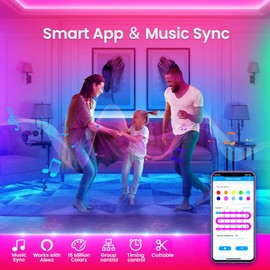 TJOY 100ft Smart Led Strip Lights for Bedroom, Work with Alexa, RGB Color Changing Music Sync Led Lights with App Remote,Multi-Color Wireless Led Strip Lighting for Bedroom (APP+Remote+Voice)