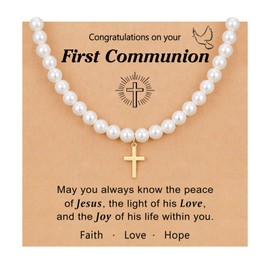 UPROMI First Communion Gifts for Girls, First 1st Holy Communion Gifts for Girls Catholic Communion Cross Necklace for Girls