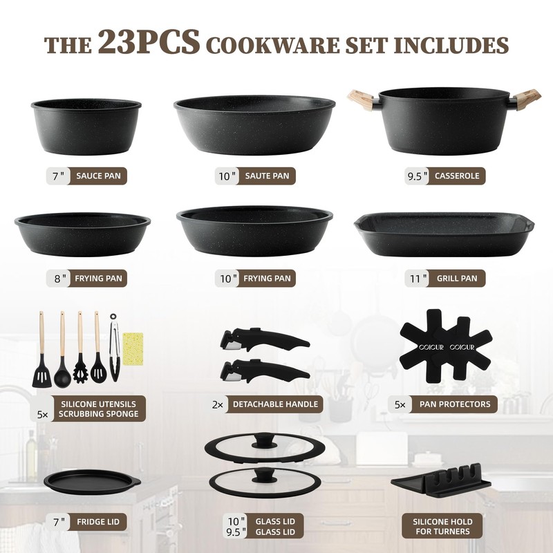 23Pcs Ceramic Cookware Set Non Stick Pots and Pans Set