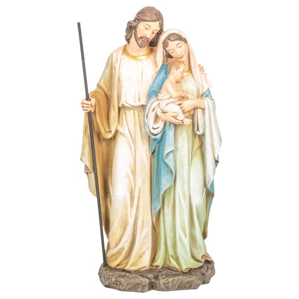 Roman Holy Family Mary Standing Holding Baby Jesus 12 Inch Resin Holiday Figurine