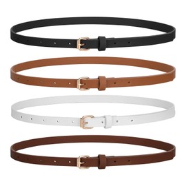 JASGOOD 4 Pack Skinny Women Leather Belt for Dresses Thin Waist Belt for Jeans Pants with Gold Buckle