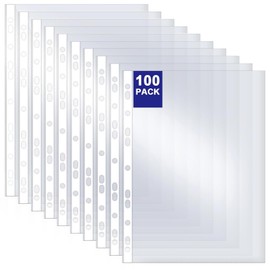 Punched Pockets, 100 Pack A4 Clear Plastic Wallets 45 Micron Extra Strong Sleeves, Top Opening Poly Pocket Sheet Protectors for Ring Binder File Folders Sleeves