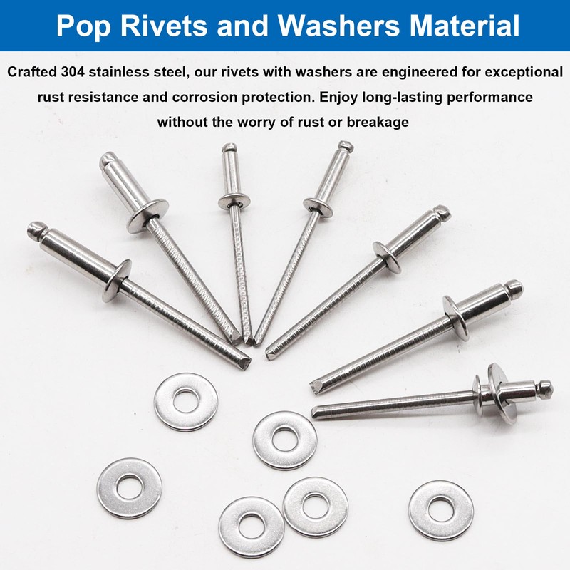 smseace 600Pcs Stainless Steel Pop Rivets with Washer Assortment Kit