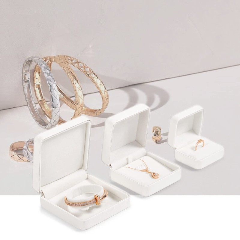 Oirlv White PU Leather Ring Box Round Corner Engagement Proposal
