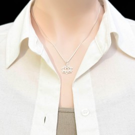 Small and Dainty Sterling Silver Lotus Necklace for Women, Open Lotus Pendant Necklace, Yoga Teacher Gift, New Beginnings Jewelry (18 inches)