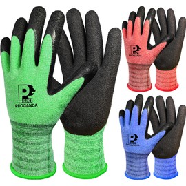 PROGANDA 3 Pairs Superior Grip Colourful Gardening Work Gloves Outdoor Garden DIY Multipurpose