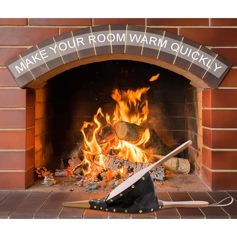 Wood Fireplace Bellows 17''x7.5'' with Hanging Leather Strap, Brown Air