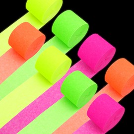 8 Rolls Neon Glow Crepe Paper Streamers Glow in Dark Party Supplies Pink Green Orange Yellow Colorful Paper Streamers for Birthday Neon Disco Glow Party