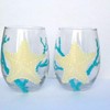 Starfish Blue Coral Stemless Hand Painted Wine Glasses Set of