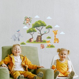 Peacoblue Carton Forest Animals Wall Sticker Decal Decor, 3 Sheets 11.8" x 37.8" Vinyl 3D Removable Peel and Stick Wall Murals for Living Room Bedroom Nursery Pediatric Clinic Classroom Playroom