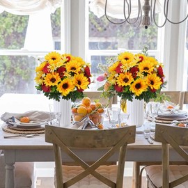 COEWUR Sunflowers Artificial Flowers Faux Spring Flowers with Daisy Poppy Fake Silk Flower Arrangements Cemetery Flowers for Grave Porch Home Kitchen Office Decor 4 Bundles