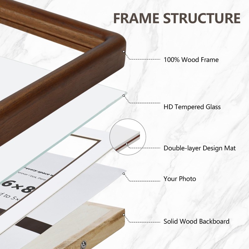 SZKYSJGS 4x6 Wood Picture Frame, Solid Natural Walnut Rounded Corner