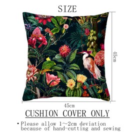 HMS Happy Memories Velvet Cushion Cases Square Decorative Throw Pillow Cover 45x45cm(18x18 Inch) Set of 2 for Couch Sofa Bed Living Room Bedroom (Bird Tropical Green Garden), 45 x 45 Centimeters