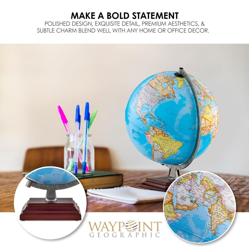 Waypoint Geographic Odyssey Plus Globe, 12" Blue Ocean-Style World Globe,