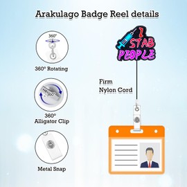 Arakulago I Stab People Phlebotomy Badge Reel Retractable Phlebotomist Funny Nursing Badge Holder with ID Clip Accessories Doctor Hospital Acrylic Medical Assistant CNA RN Name Badge Clip LPN ID Card