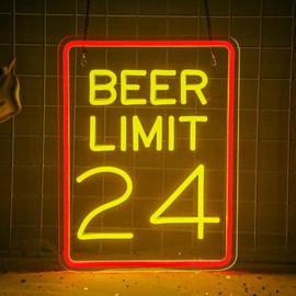 Beer Neon Sign for Wall Decor Dimmable Beer Limit 24 Neon Light Sign Bar Led Sign for Man Cave Home Bar Pub Restaurant Basement Garage Bistro Hotel Birthday Party Decor Gifts