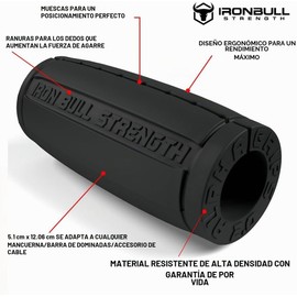 Iron Bull Strength Alpha Grips 2.0" de diámetro - 1 par - Extreme Arm Blaster - Asas gruesas ergonómicas - Las mejores asas de entrenamiento para barra de grasa (gris)