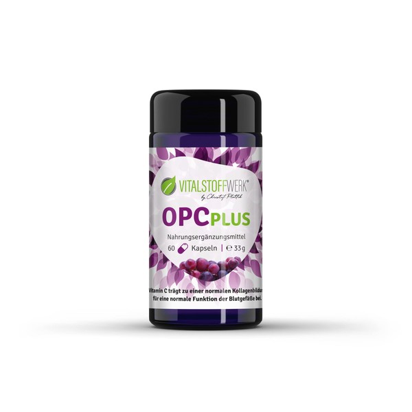 OPC Plus, Grape Seed Extract Capsules, Pack of 60; VITALSTOFFWERK®, OPC Capsules with Extract of Grape Seeds + Natural Vitamin C, E - Daily Dose 680 mg OPC