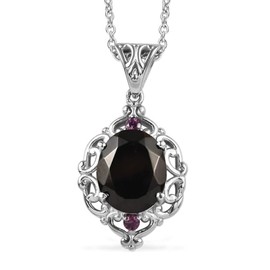 Shop LC Elite Shungite and Rhodolite Garnet 2.65 ctw Victorian Twilight Pendant Necklace in Stainless Steel 20 Inches