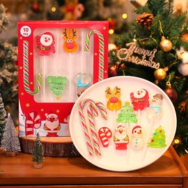 KFFDMM 10pack Christmas mixed hard candy Santa claus Reindeer Snowman Tree Individually Wrapped bulk kid’s Lollipops for holiday fruit flavor sweets Swirl
