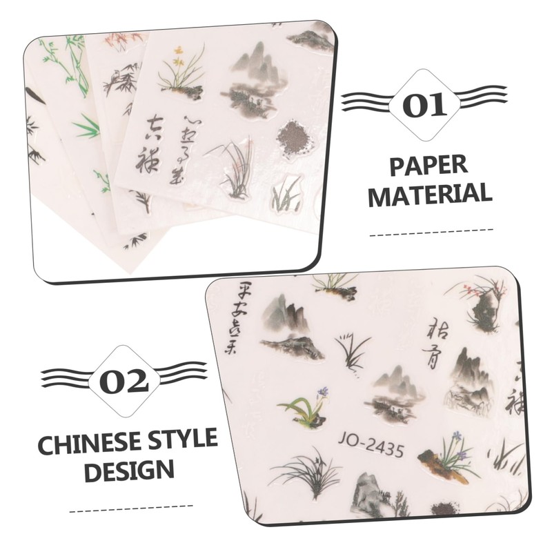 Outanaya Chinese Style Nail Art Stickers 4 Sheets Decorative Bamboo