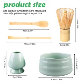 GOEDCH Matcha Tea Set: Manual Matcha Set with Matcha Whisk, with 2 Matcha Spoons, Matcha Whisk Stand, Matcha Powder Container, Matcha Tea Ceremony Set for Matcha Ceremony (Green)