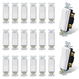 ELEGRP Matte White Single Pole Decorator Light Switch, 15Amp, 120-277V, Decorative Paddle Rocker Switch Replacement, On/Off Wall Switch, Self-Grounding, Residential/Commercial Grade, UL/CUL (20 Pack)