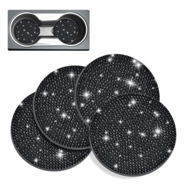 4 Pack Bling Rhinestone Car Coasters, PVC Auto Car Cup Holder Insert Coaster - 2.75" Anti Slip Universal Vehicle Interior Accessories Crystal Glitter Cup Mats for Women, Girl by Cacturism, Black