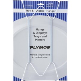 Plymor White Vinyl Finish Wall Mountable Tray and Platter Hanger, 14.25" H x 6.5" W x 0.875" D (for Trays or Platters 16" - 30"), Pack of 3