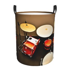 XTUAG Drum Set-Standard Print Circular Protable Storage Bin Organizer Round Basket For Laundry Hamper With Handles, Medium, Black