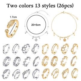 EDLMKM 24 pcs Adjustable Toe Rings Set, Anklets and Toe Ring, Open Stackable Simple Thumb Knuckle Joint Rings, Beach Foot Jewelry, Gifts for Mom Ladies Girls