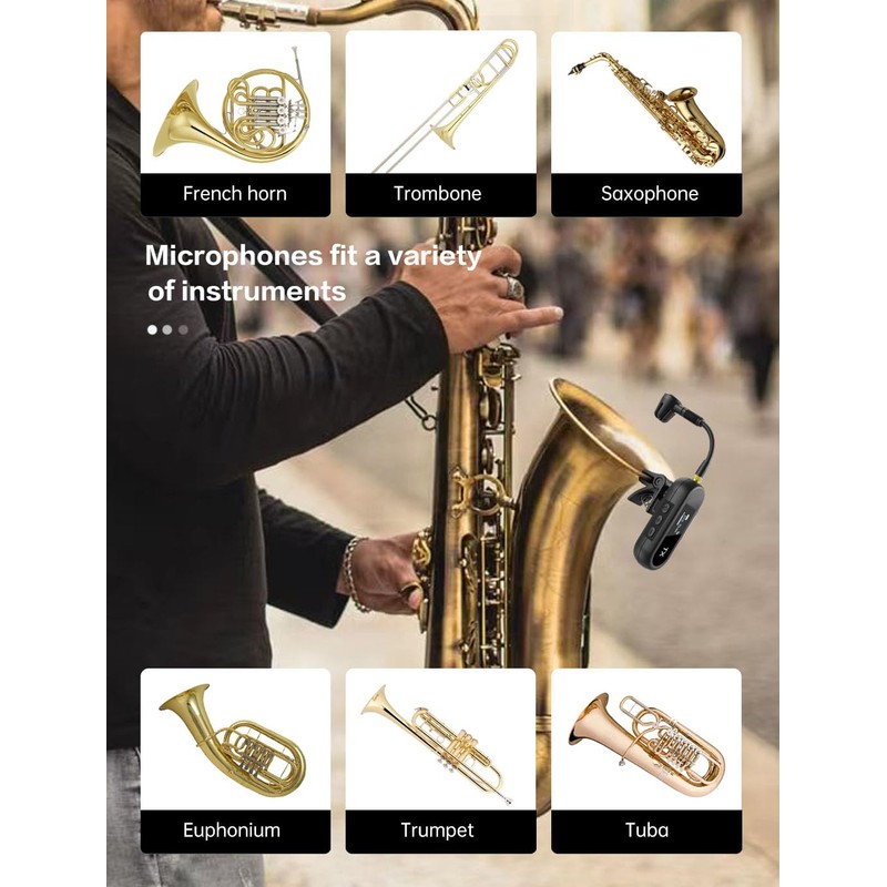 EBJ Wireless UHF Saxophone Microphone System, Clip Instrument Microphone Saxophone