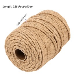 MUKCHAP 1/4 Inch x 328 Feet Craft Jute Rope, 6mm x 100m Natural Jute Twine, Twisted Hemp Manila Rope for Gardening, Bundling
