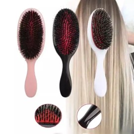 1PC 타원형 멧돼지 강모 나일론 헤어 빗 미니 정전기 방지 두피 마사지 브러시 살롱 케어 스타일링 도구 [Black] 1PC Oval Pig Bristle Nylon Hair Comb Mini Antistatic Scalp Massage Brush Salon Care Styling Tool [Black]