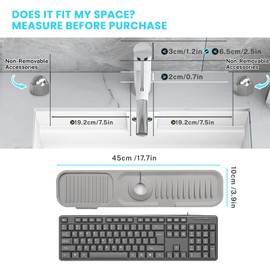 Daily Treasures 45 x 10 cm Splash Sink Guard,Narrow Rim Design Silicone Faucet Mat for Kitchen,5°Slope Water Catcher Mat,Tidy Mat for Kitchen Sink Bathroom Counter Sink Accessories(Grey)