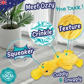 PeppyPawz No Stuffing Crinkle Soft Plush Calming Yellow Duck Dog Toy, Cute Squeaky Dog Toys for Boredom Interactive, Small, Puppy and Senior Pet Comfort Toy, Durable Dog Enrichment Toys, Birthday Gift